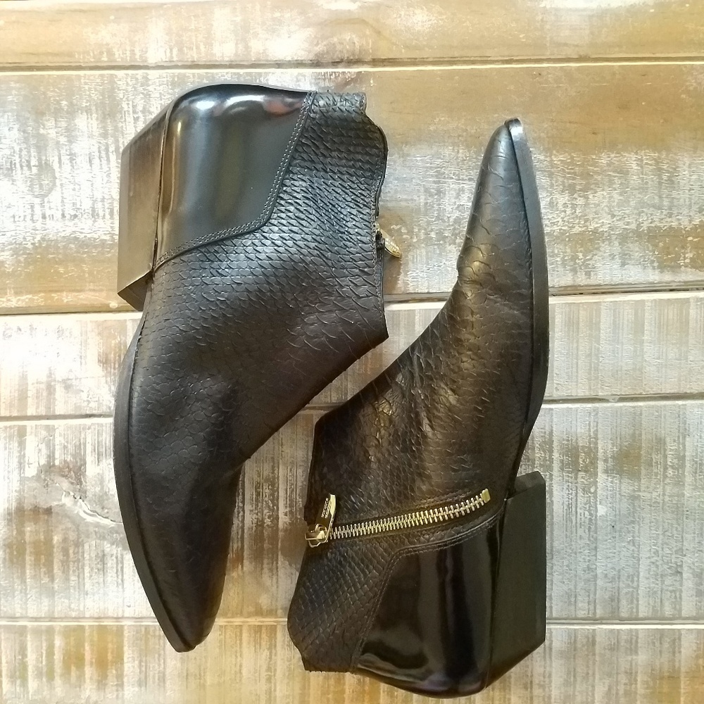 Sigerson Morrison Snakeskin Patent Leather Booties